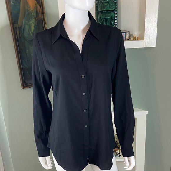 Ann Taylor Black Collared Blouse top shirt - Picture 1 of 9
